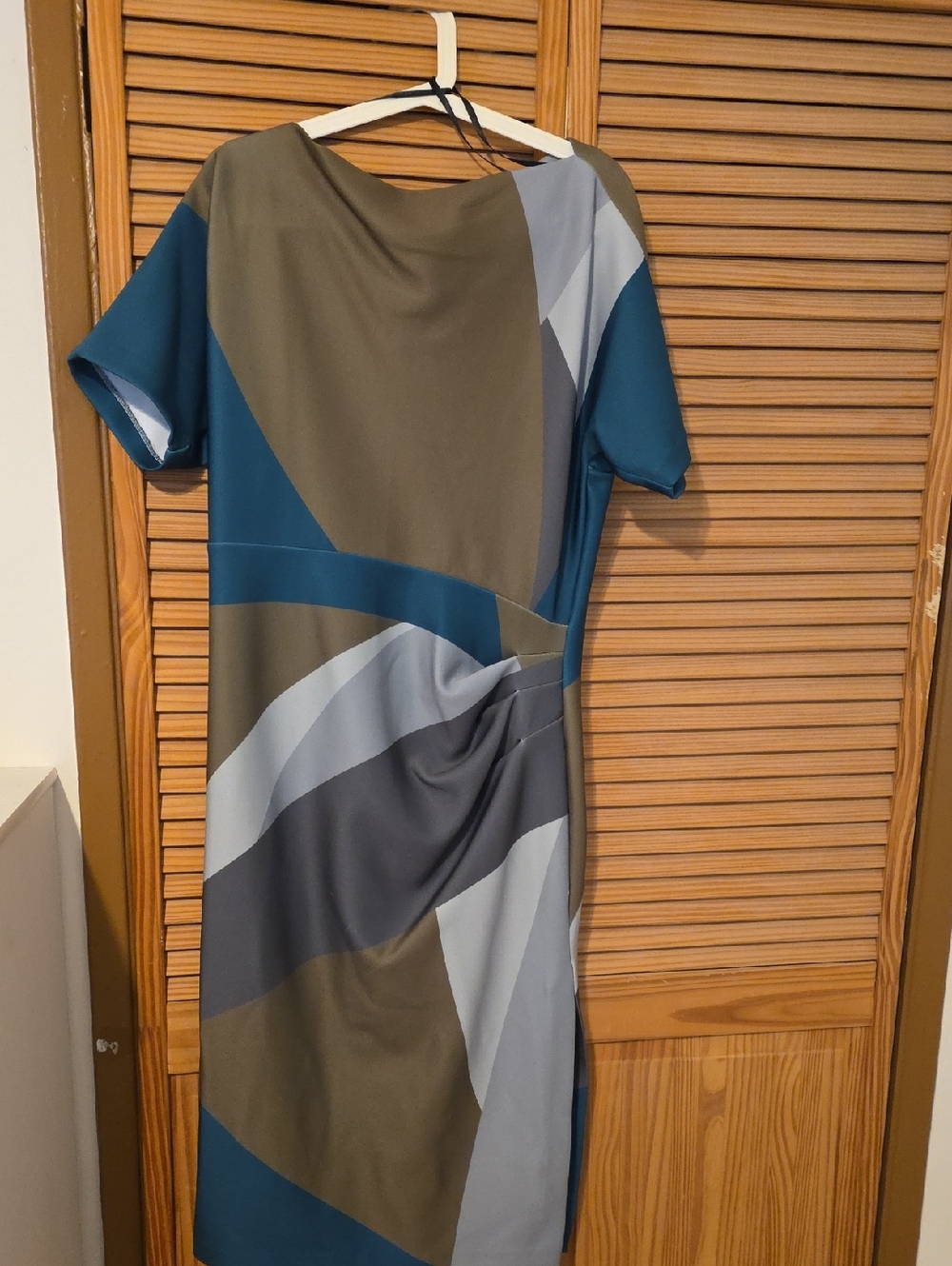 Donna Karan Teal, Olive & Gray Colorblock Midi Dress